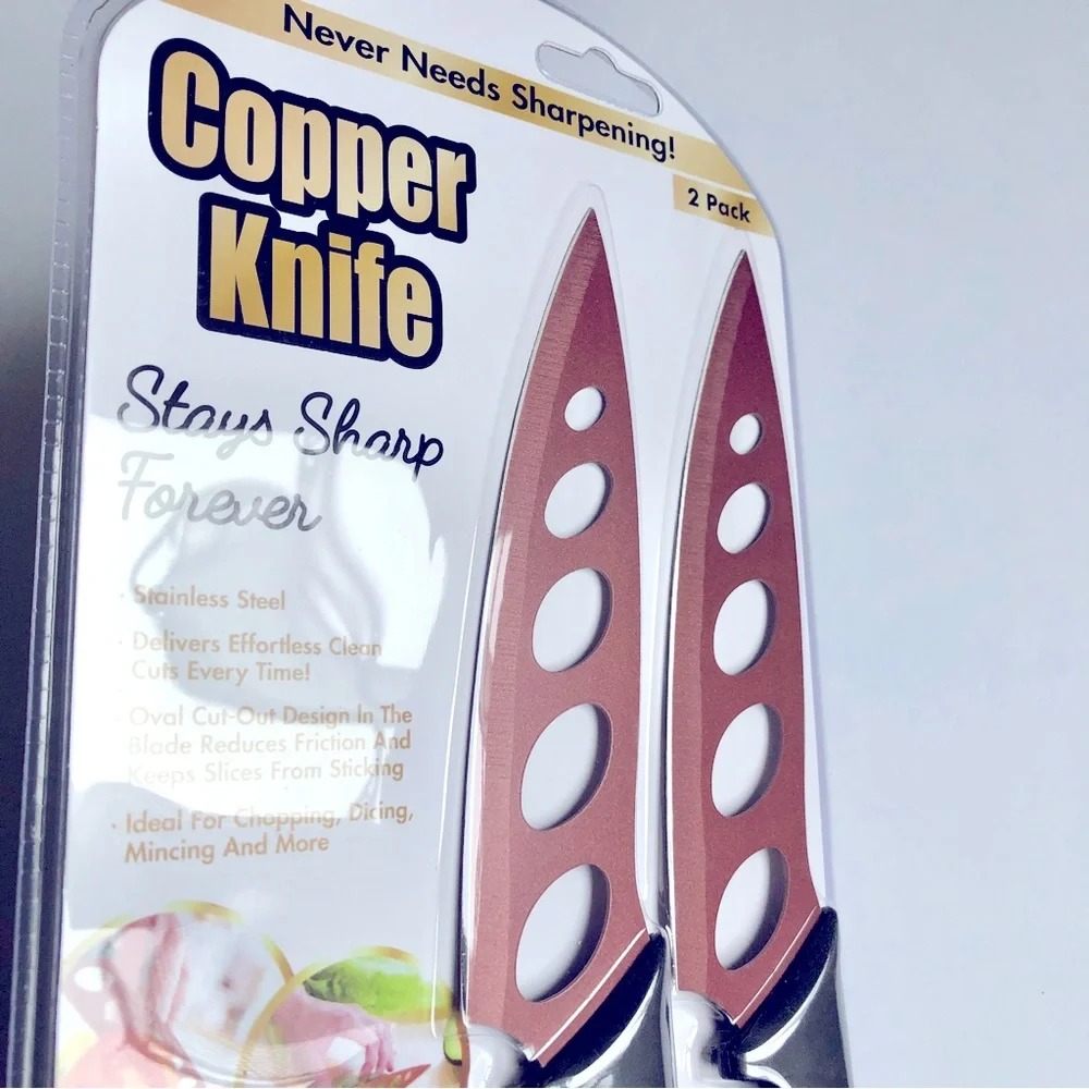 NEW Copper Knife 2 Pack Stainless Steel Copper Coating Stays Sharp Forever 9.75”